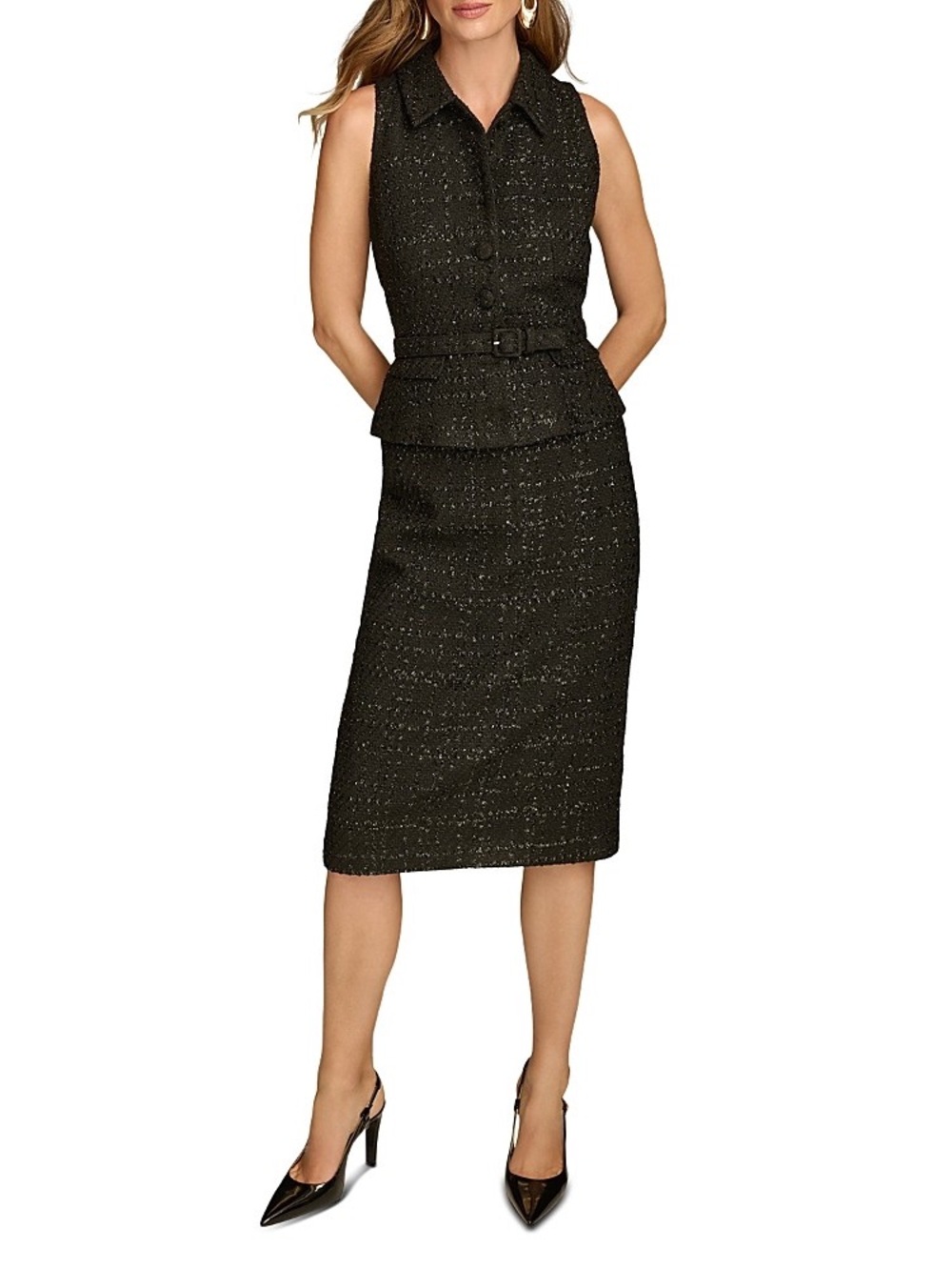 Donna Karan New York Women's Belted Sleeveless Sheath Dress - Black